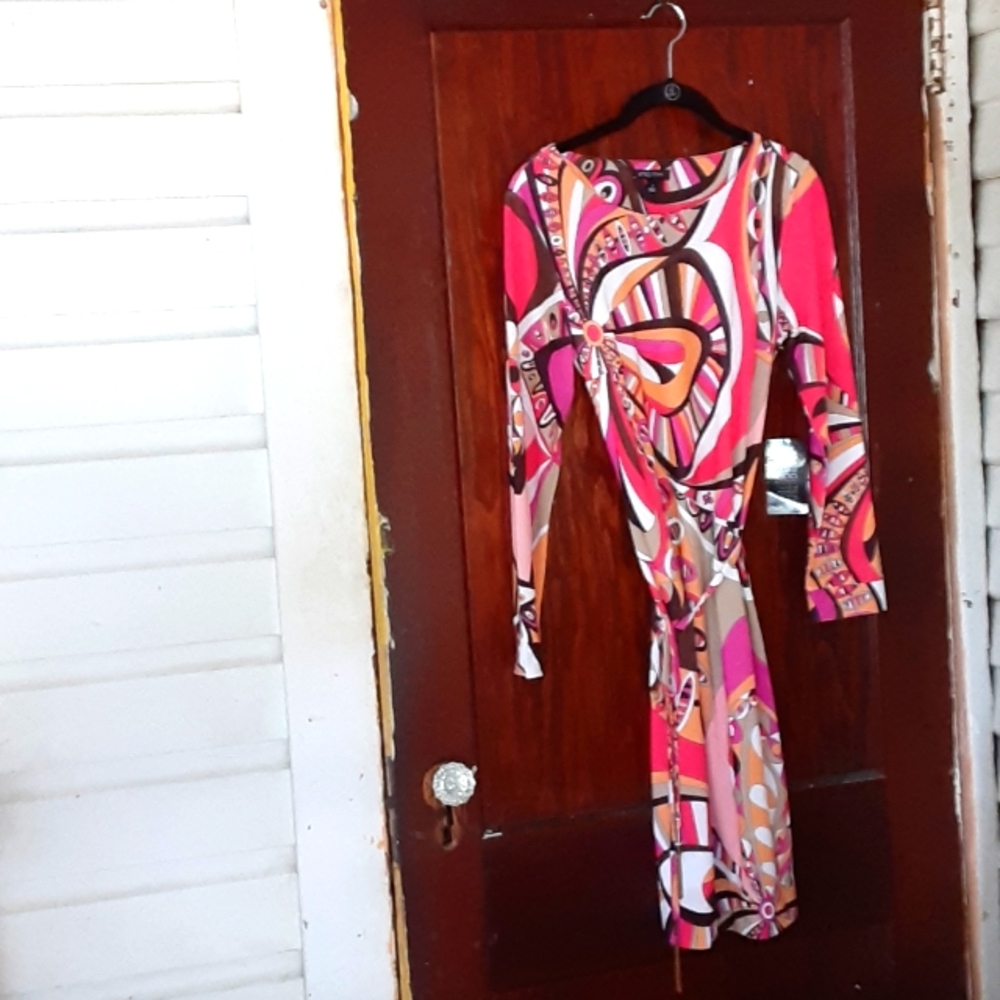 Etcetera NWT abstract print dress with belt sz 2